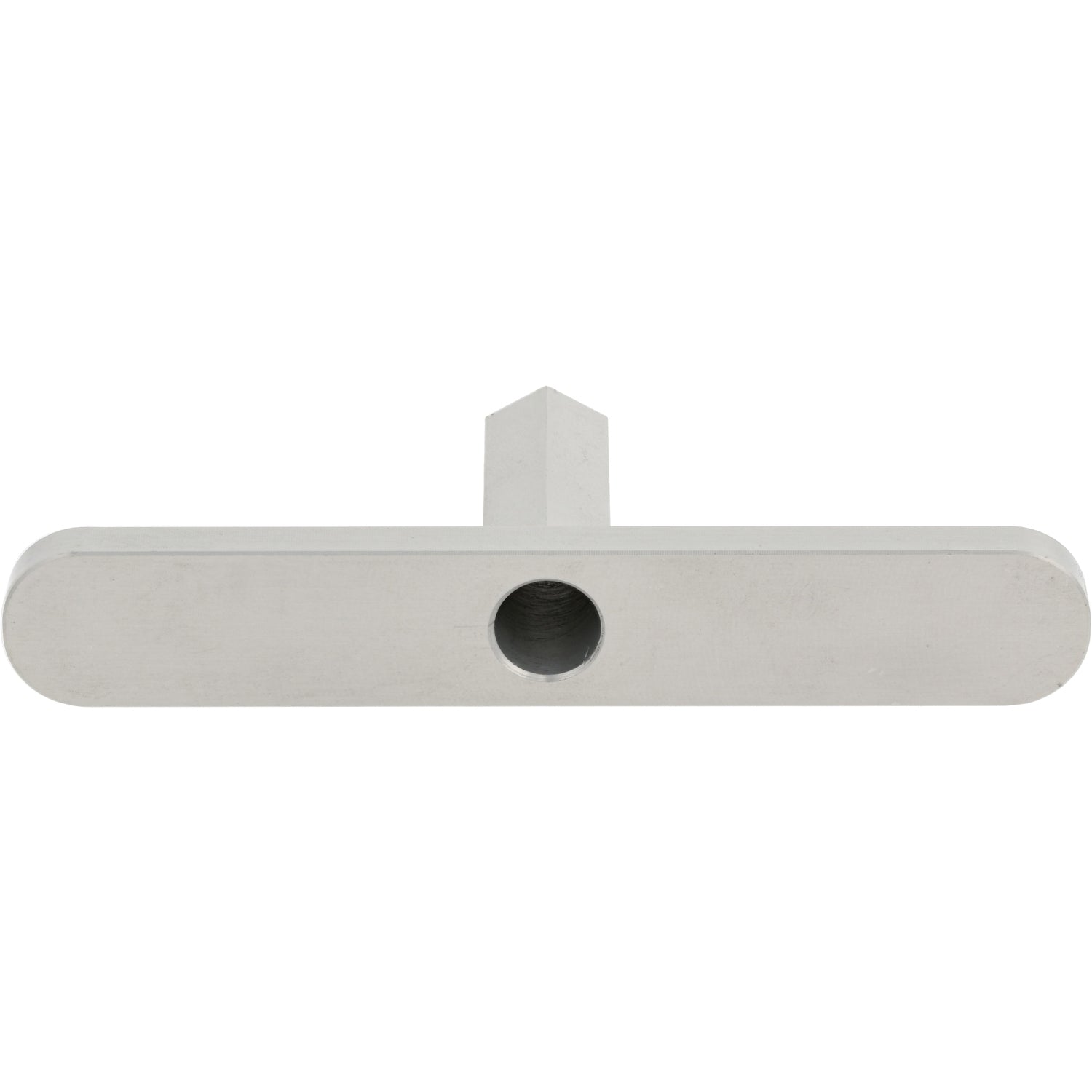 A "T" shaped part made of hard anodized aluminum with flat horizontal rounded handle and a vertical hollow hexagonal post shown on white background. 