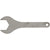 Stainless steel wrench with rounded handle shown on white background.